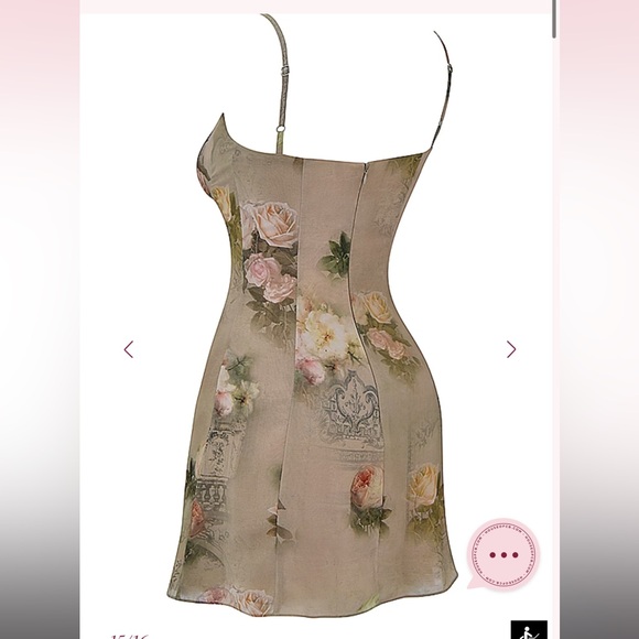 House of CB XS Christiana Beige Floral Mini Dress with Pink Rose Print - Picture 8 of 9
